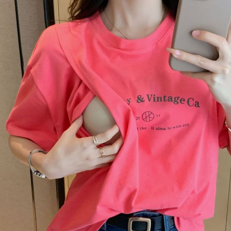 เสื้อให้นม Summer Outing Hot Mom Style หลังคลอด Wear Short-Sleeved Letter Nursing Clothes Summer Con