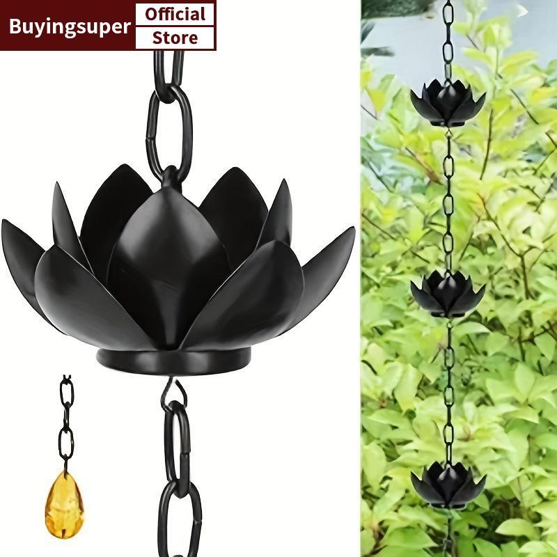 JOE กลางแจ้งโซ่ดอกไม้ฝนโซ่สวนกลางแจ้งตกแต่งท่อระบายน้ํา Bla Gold Lotus Rain Chain LR