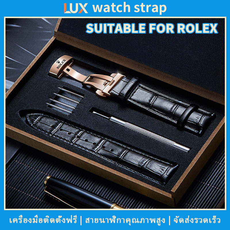 เหมาะสำหรับสายหนังแท้ ROLEX, 12mm 14mm 16mm 18mm 20mm 22mm 24mm สายหนังแท้สำหรับ Datejust Daytona Submariner, หัวเข็มขัดพับสำหรับบุรุษและสตรี