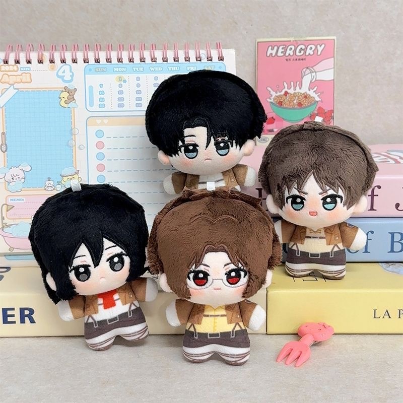 Attack on Titan ตุ๊กตาตุ๊กตา 10 ซม.ตุ๊กตาผ้าฝ้าย Levi Ackerman Eren Yeager Mikasa Ackerman Hange Zoe น่ารักของเล่นอะนิเมะของขวัญ