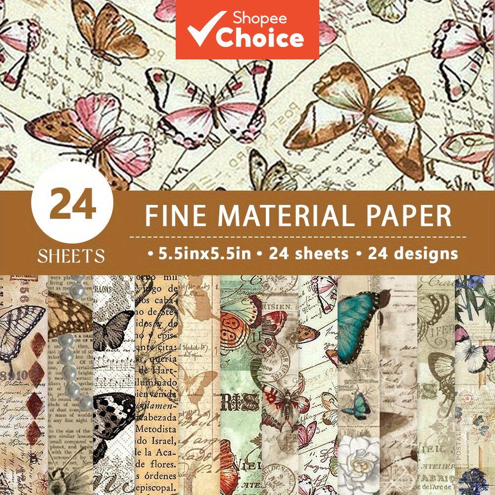 Vintage ผีเสื้อพื้นผิว 24 ชิ้นเครื่องเขียนกระดาษ A5 สําหรับ Scrapbooking Junk Journal อัลบั้มภาพ DIY