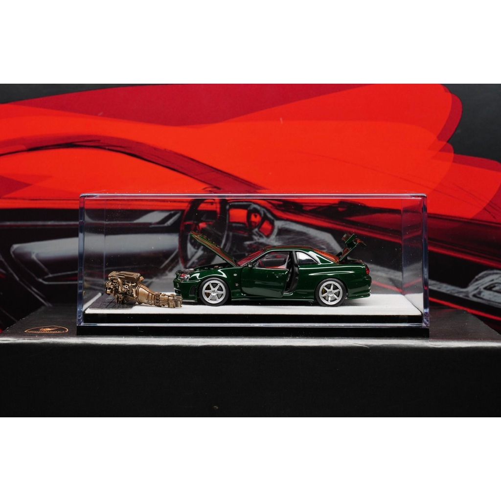 [เด็กกําพร้า] สต็อกพร้อมใหม่เอี่ยม!ข้อเสนอพิเศษ!PGM 1: 64 Nissan Nissan GTR-R34 โมเดลรถเปิดเต็มโลหะผ