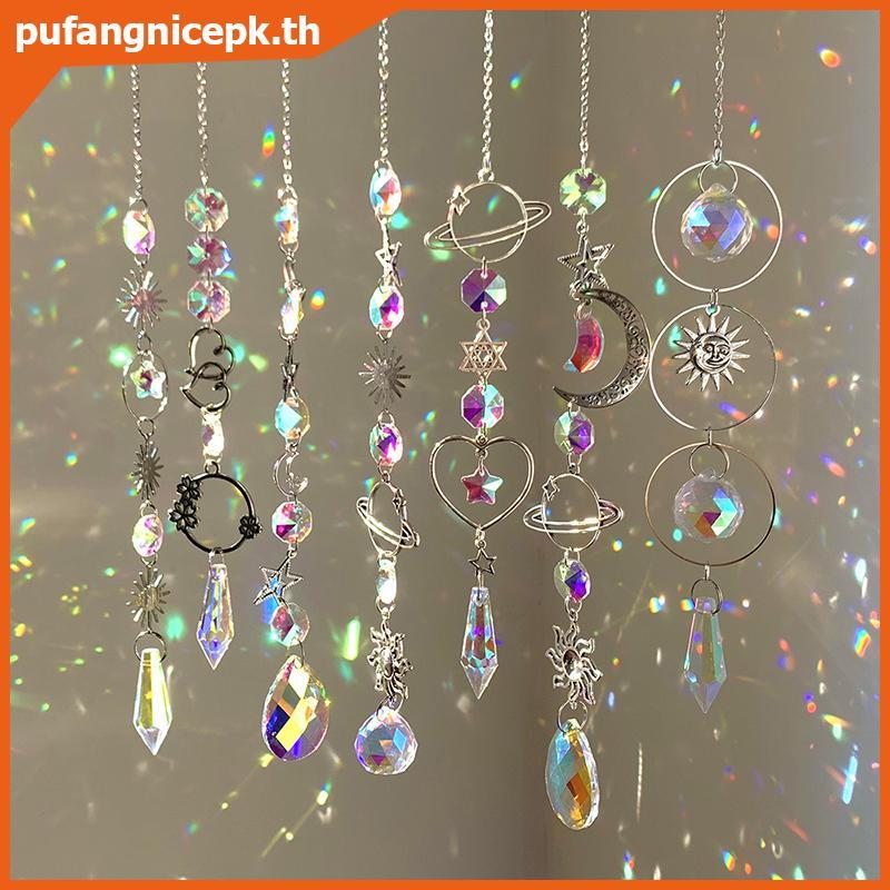 PUCEPK แขวนคริสตัลจี้ Garden Suncatcher Wind Chimes Rainbow Prism คริสตัลสําหรับตกแต่งหน้าต่าง