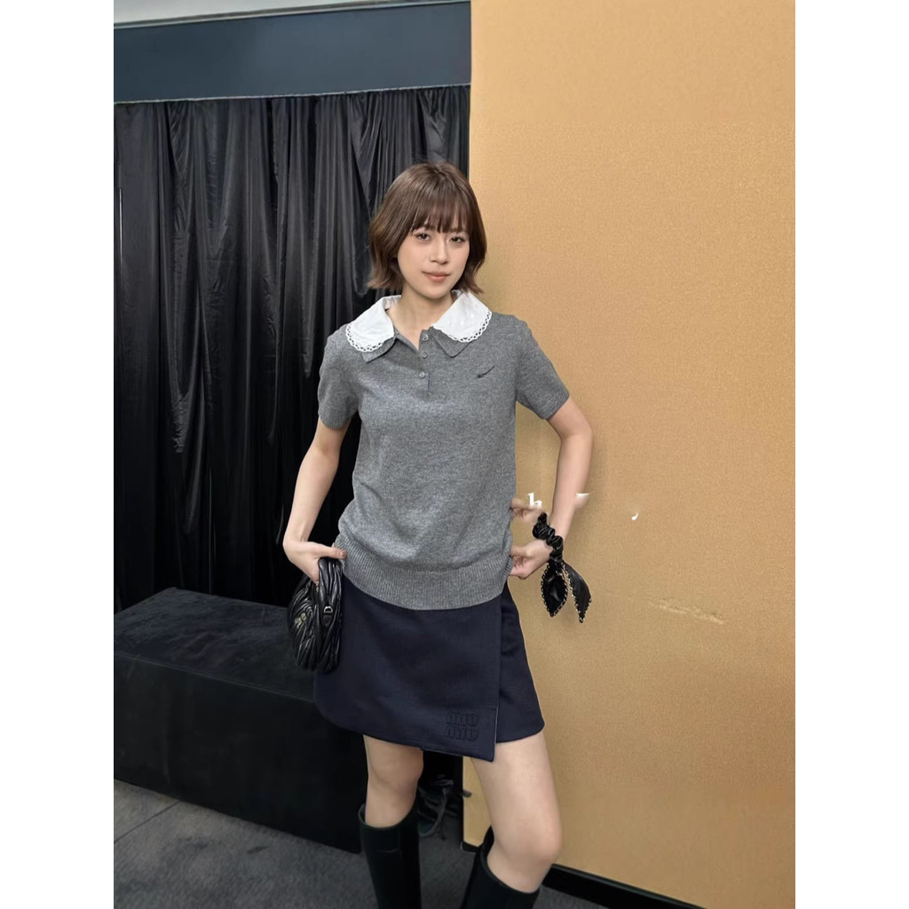 K2GC M1U MM 26Early autumn new style, youthful and sweet, doll collar, spliced fake two-piece knit s