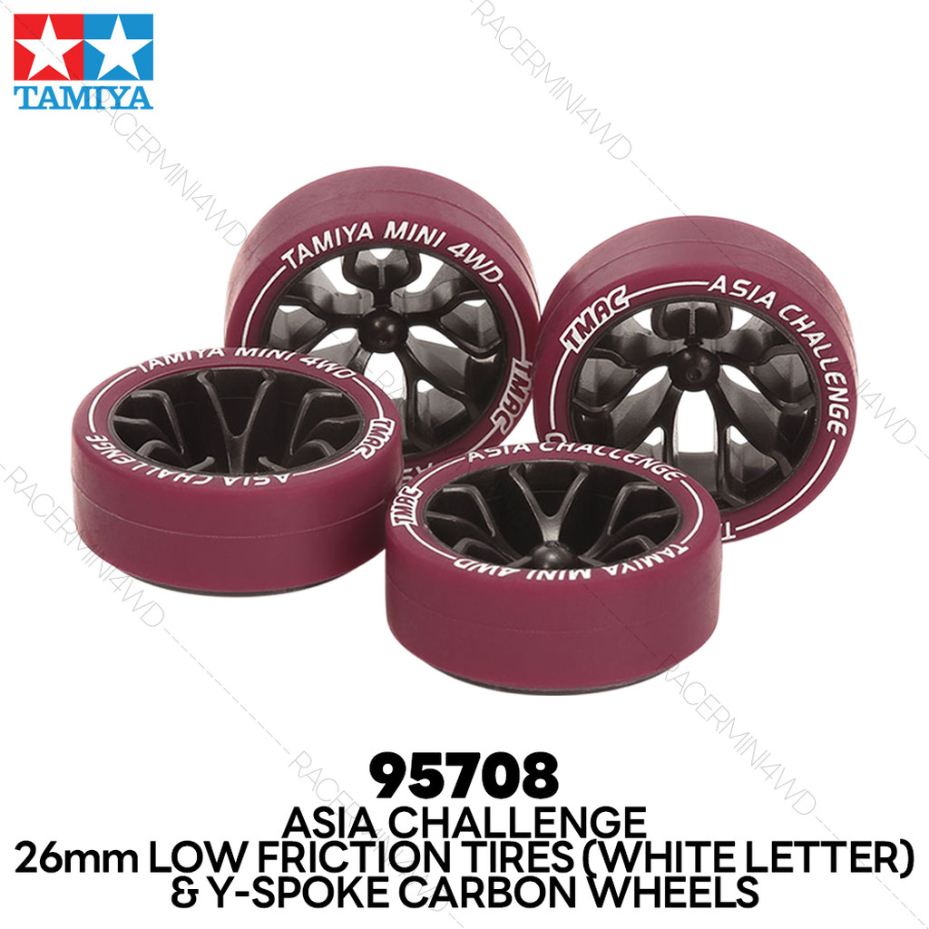 TAMIYA 95708 26mm Low Friction Low-Profile Tires & Carbon Y-Spoke Wheels (Asia Challenge)