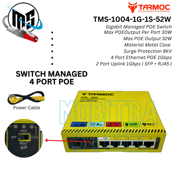Tarmoc TMS-1004-1G-1S-52W | Switch Cloud Managed 4 Port Gigabit POE 802.3af/at, 1 UL Gigabit, 1 SFP 