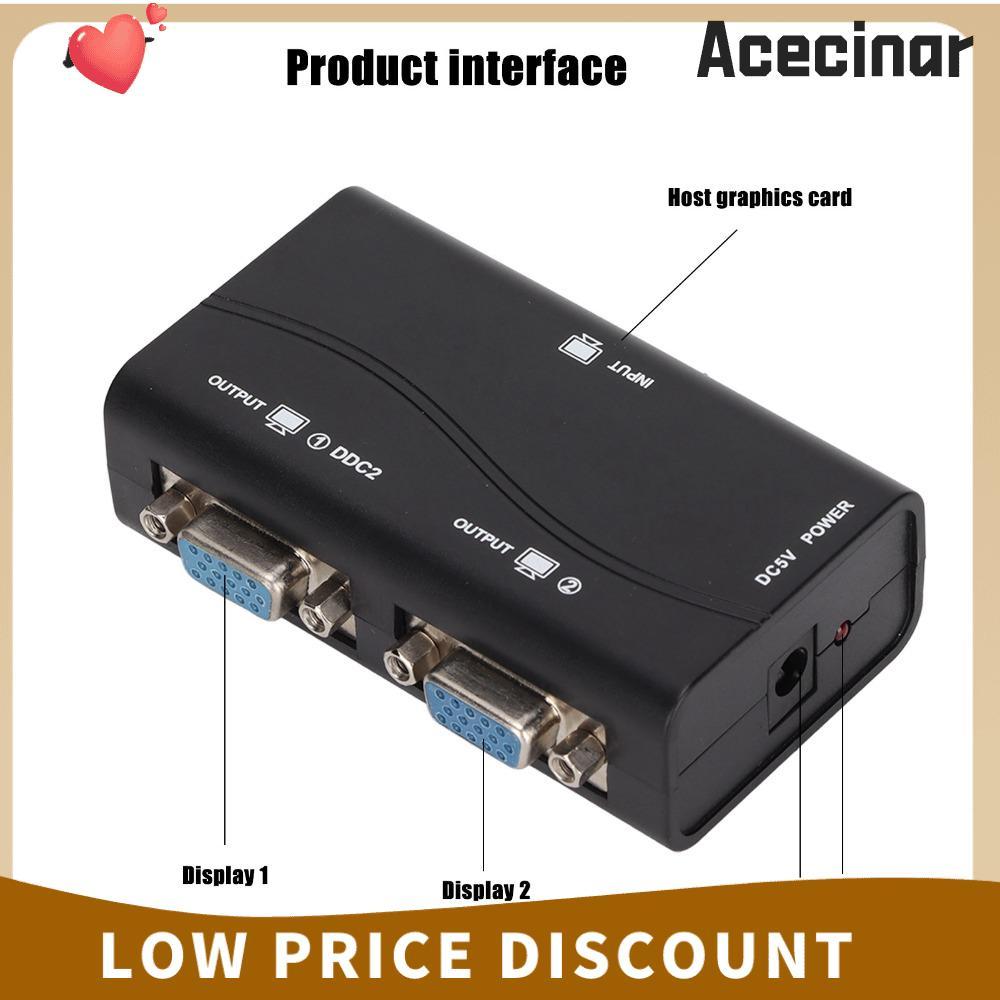 ACECINAR VGA Splitter, 250MHz 1920x1440 1080P Video Splitter, HD Video Splitter 1 ใน 2 Out USB Power