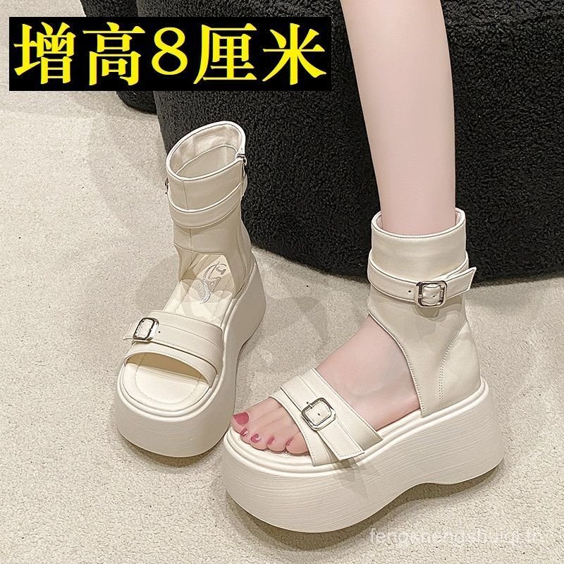 สินค้าใหม่ Mint Mambo High-Top รองเท้าแตะผู้หญิง 2025 ฤดูร้อนสไตล์ใหม่เปิดนิ้วเท้าเพิ่มความสูงรองเท้