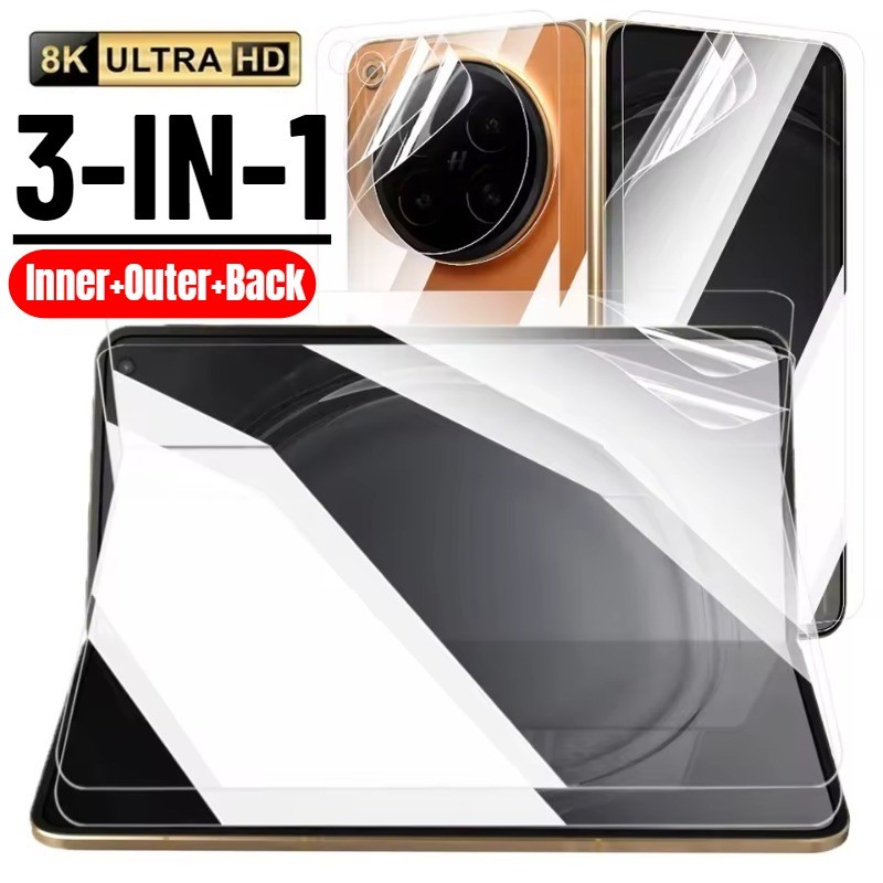 ตัวป้องกันหน้าจอแบบพับได้ 3 ใน 1 - ฟิล์มนุ่ม TPU ใส HD -สําหรับโทรศัพท์ Oppo Find N6 - ครอบคลุมเต็มรูปแบบ, ป้องกันลายนิ้วมือ - ฟิล์มป้องกันรอยขีดข่วน