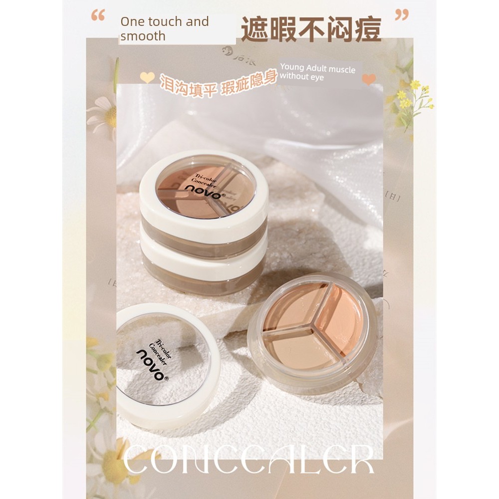 concealer corrector NOVO Tricolor CONCEALER Cover Eye Circles Acne Marks Facial Spots Tear Groove Sa