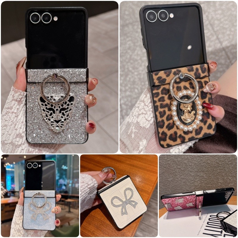 Luxury Glitter บานพับปลอก Funda สําหรับ Samsung Galaxy Z Flip 7 Z Flip 6 Z Flip 5 Flip 4 ฝาครอบพร้อมขาตั้งแหวน