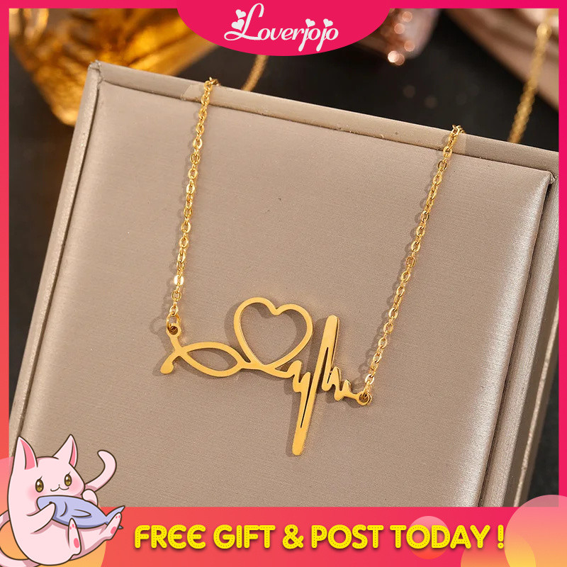 Loverjojo DGIDDK สแตนเลส Heartbeat Ecg จี้สร้อยคอผู้หญิงเรียบง่ายและแฟชั่น Hollow Design Collarbone 