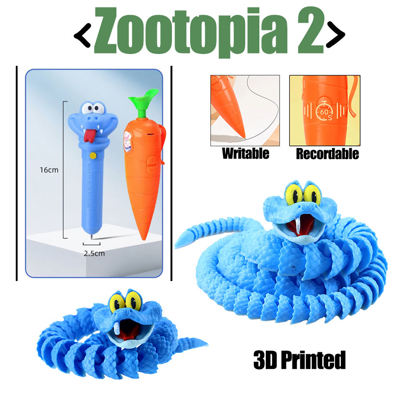 3D พิมพ์ Zootopia 2 Snake Action Figure Gary Snake ปากกาของขวัญของเล่น