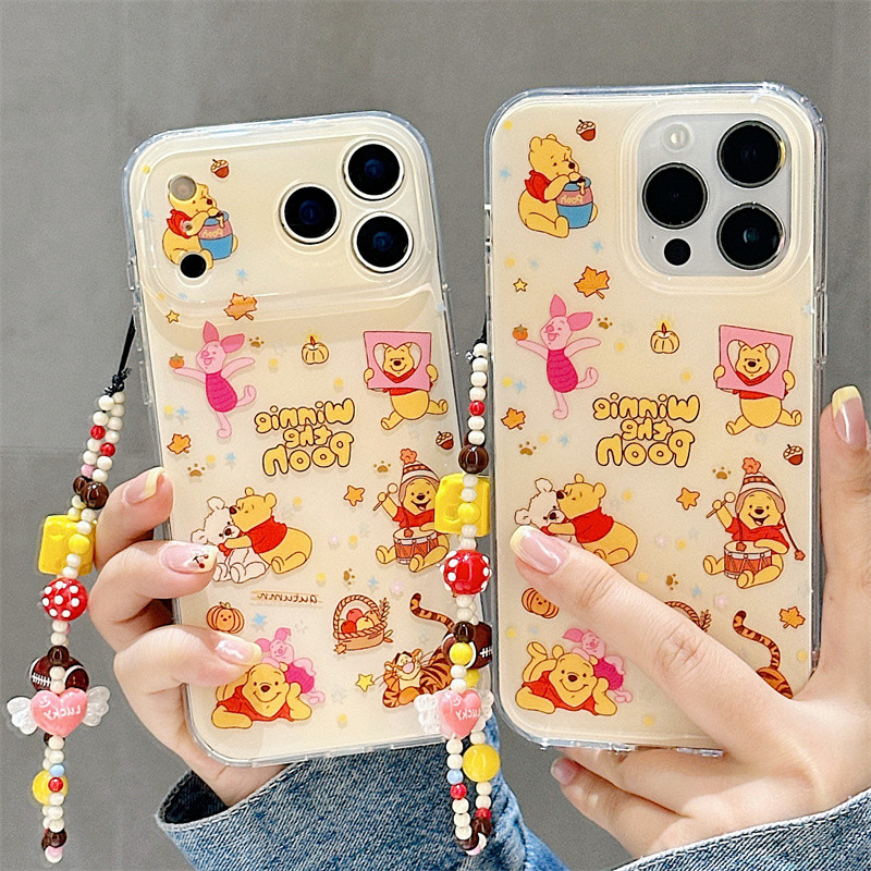 Winnie the Pooh + สร้อยข้อมือสําหรับ iphone17 17promax 16promax 15promax 14 / 13 / 15 /16pro iphone13 ใหม่ TPU เคส iphone กันฝุ่น