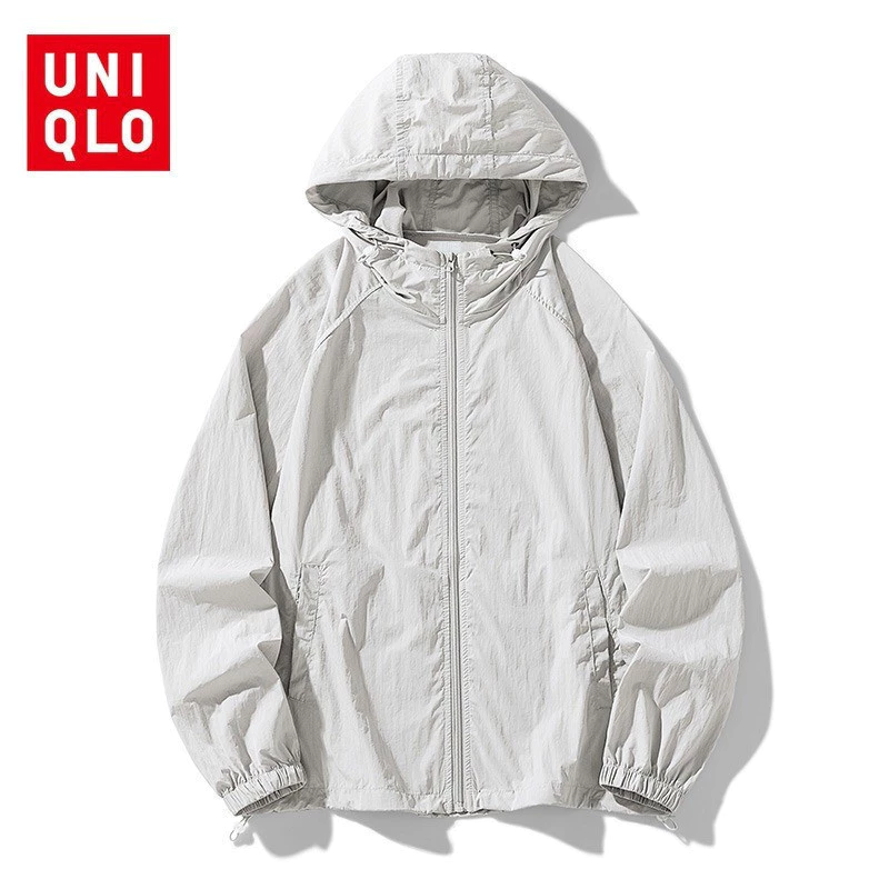 แจ็คเก็ตกันแดดแบบบางสำหรับผู้หญิง Uni.qlo UPF50+ ฤดูร้อน แจ็คเก็ตกันแดดมีฮู้ด แจ็คเก็ตซิปคาร์ดิแกน