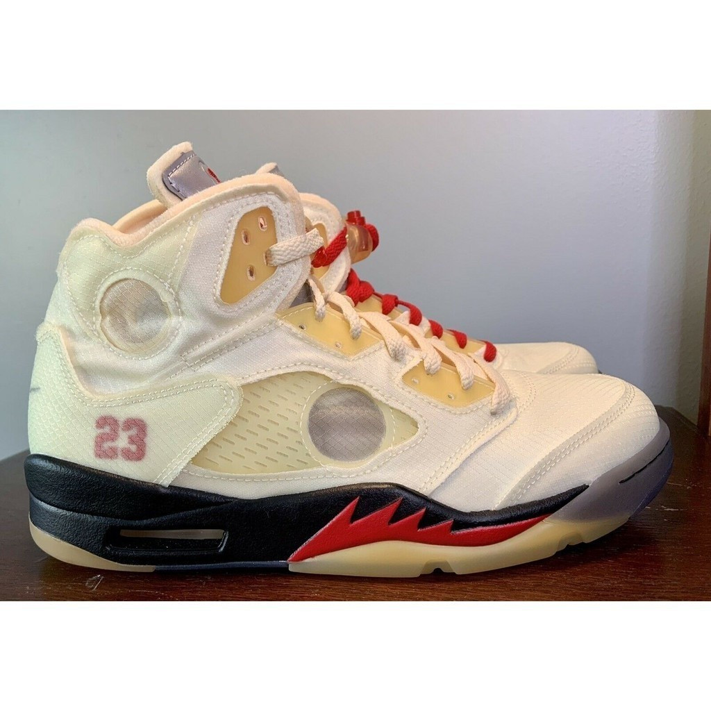 Off White x Air 5 retro SP sail MENS สีเหลือง AJ5 รองเท้ากีฬาบาสเก็ตบอล dh8565-100 9ldk รองเท้าผ้าใบ