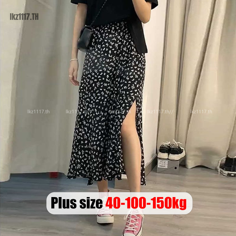 Plus Size✅กระโปรงยาว สาวอวบ ไซส์ใหญ่ 100kg กระโปรงลายดอก เอวสูง แบบบาง ผ้าชีฟอง ทรงหลวม ฤดูร้อน เกาหลี แฟชั่น Oversize พลัสไซส์ สาว อวบอ้วน ใส่ได้