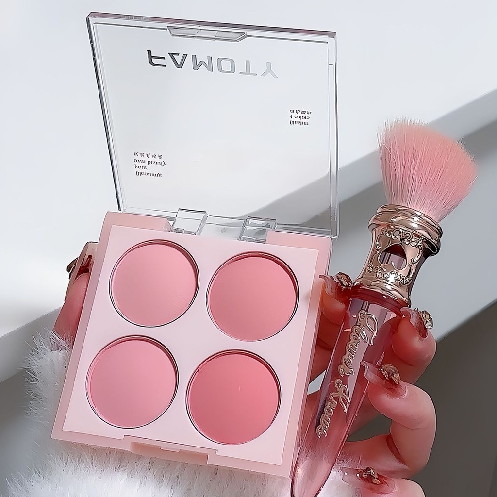 FAMOTY 4 สี Blush Palette Low Saturated Powder Compact Soft Color Gradient Matte Vibrant สีสีชมพูอ่อนสีม่วง Blush สําหรับหญิง