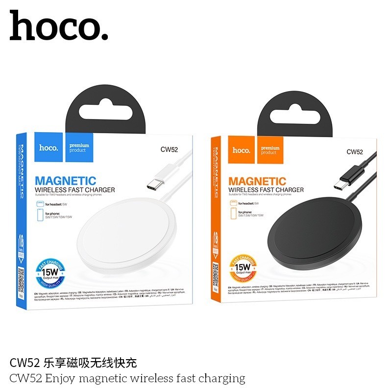 HOCO CW52 แท่นชาร์จไร้สาย ระบบแม่เหล็ก Qi 2in1 จ่ายไฟ 15W สำหรับ สมาร์ทโฟน หูฟังไร้สาย รองรับ iOS แท่นชาร์จหูฟัง