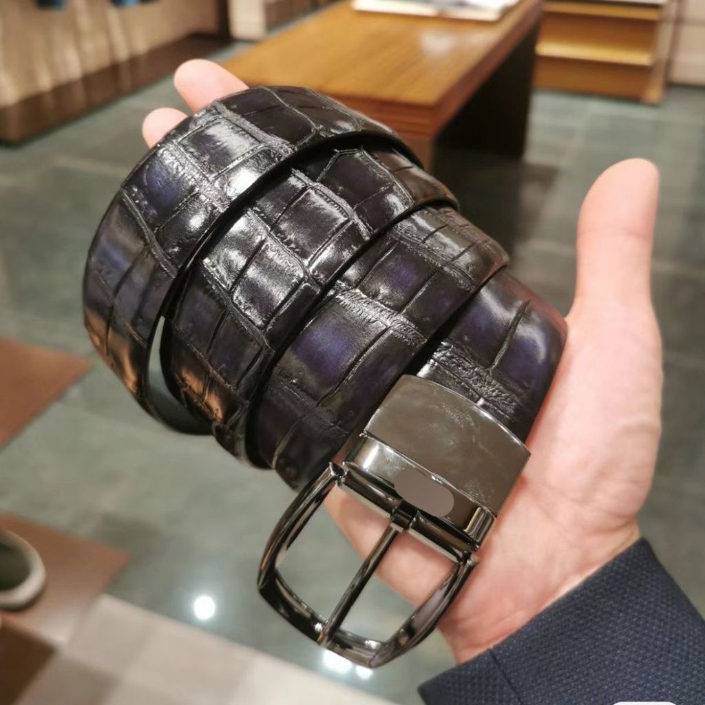 EZX3 ZEGNA Men's Belt Crocodile Pattern gao High-quality button head can be replaced and cut