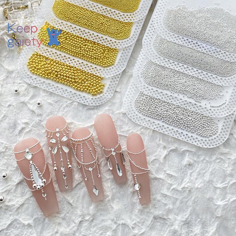 [Keepgaiety-t] 0.4mm-3mm Gold Silver White Nail Art Micro Metal Caviar Bead Nails 3D Rhinestone ตกแต่งเครื่องมือ [ใหม่]