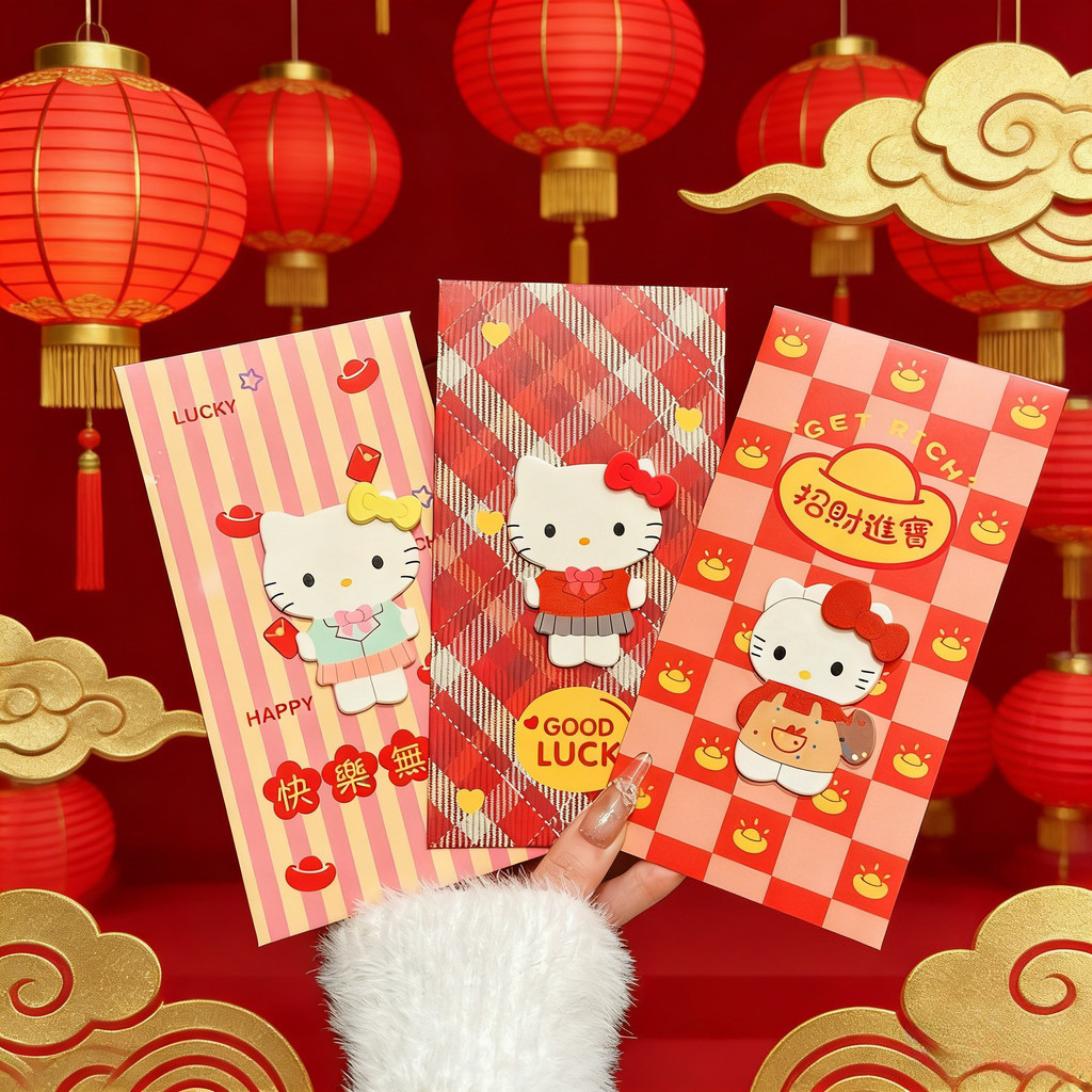 2026 3D Kitty Design Angpao การ์ตูน KT Cat ซองจดหมายสีแดงปีใหม่ของขวัญแพ็คเก็ตสีแดง