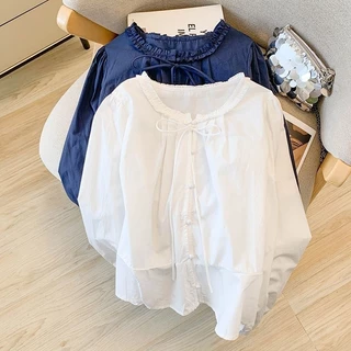 shayne-เสื้อสุภาพสตรี แขนยาว สีทึบ ผีเสื้อ ปม สดชื่น หวาน แฟชั่นสบาย ๆ