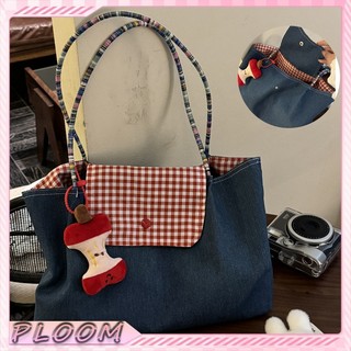 Tas Selempang Denim Korea Kanvas- Tas Harian Vintage untuk Kerja & Hangout, Dilengkapi Aksesoris