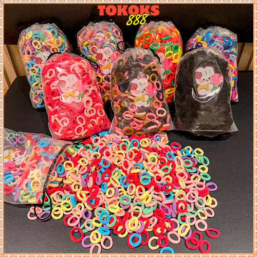 KS 200 ชิ้น ELASTIC HAIR RUBBER DONUT HAIR RUBBER MINI POUCH สไตล์เกาหลี COLORFUL IR139