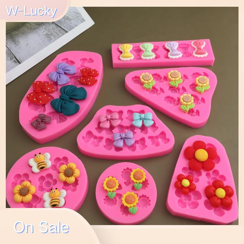 W-Lucky น่ารักการ์ตูนดอกไม้ Bow Bee Fondant แม่พิมพ์ซิลิโคน DIY Cupcake Fondant เค้กตกแต่งช็อกโกแลตลูกอมเบเกอรี่แม่พิมพ์