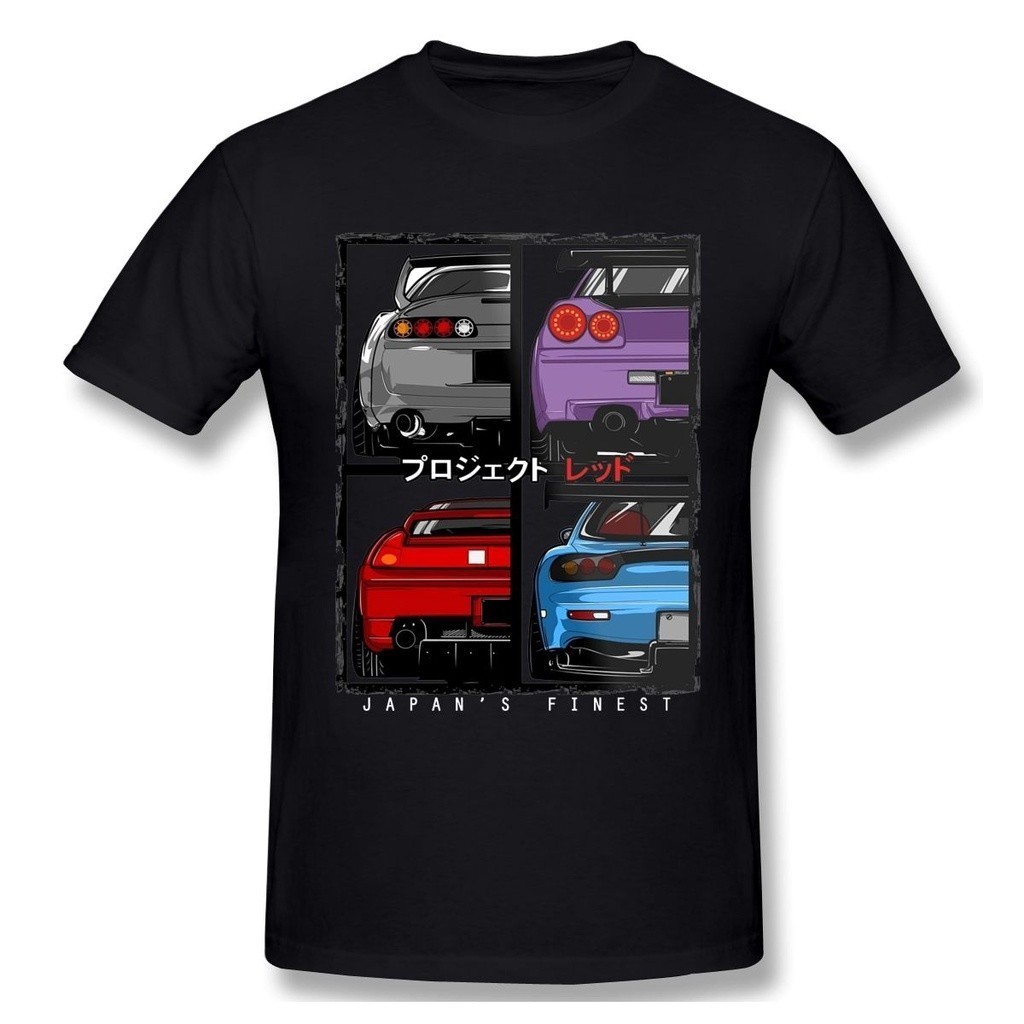 เสื้อยืดสไตล์รถญี่ปุ่น R34 NSX FD3S RX7 พิมพ์ลายใหญ่รอบคอกันเหงื่อง่าย ระบายอากาศดี
