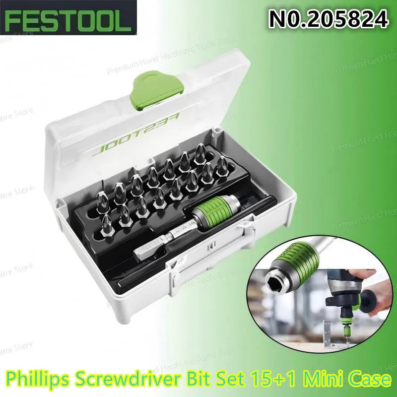FESTOOL 205824, SYS3 XXS CE-PZ BHS 60 ชุดดอกไขควงแฉก/ดอกสว่าน 16 ชิ้น พร้อมที่ยึดบิตแบบเปลี่ยนด่วน