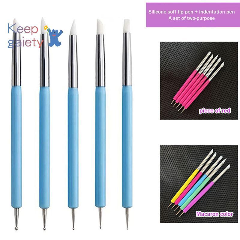 [Keepgaiety-t] 5 ชิ้น 2 Way Nail Art อะคริลิคซิลิโคนจุดดอกไม้เล็บปากกาสแตนเลส Dotting เครื่องมือ Marbleizing ภาพวาดปากกา [ใหม่]