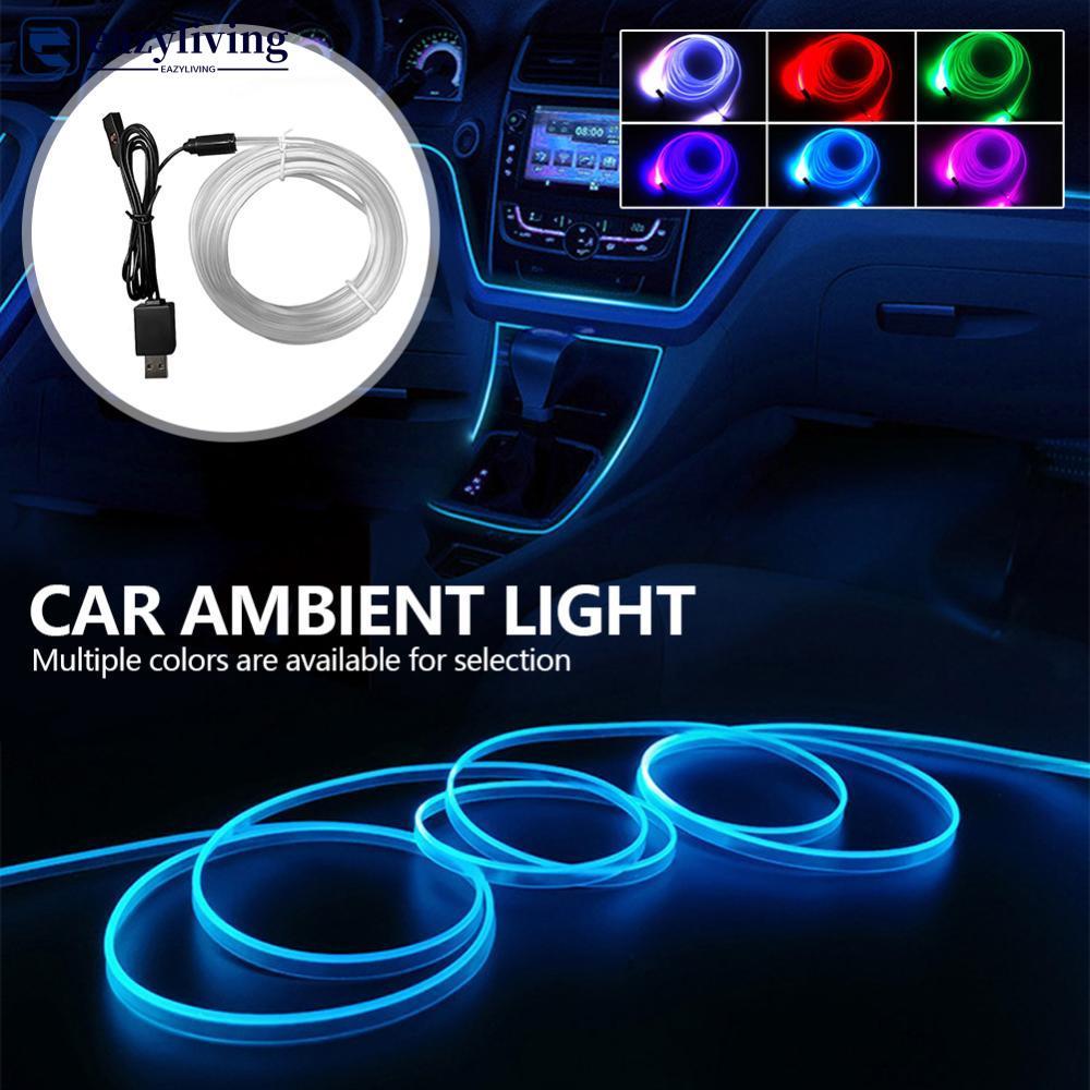 EAZYLIVING 1/2/3/4/5 เมตรรถหลายสีไฟเบอร์ออปติกรถ Ambient Light RGB LED Strip สําหรับแดชบอร์ดตกแต่งภา