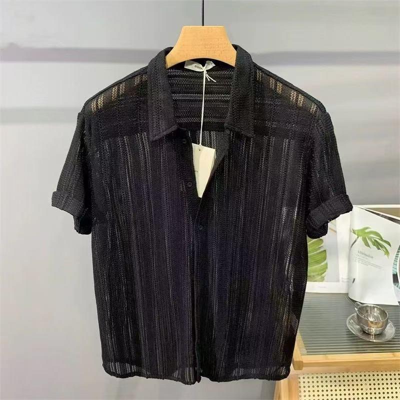 MNO.9 Shirt D3091 เสื้อเชิ้ตแขนสั้น คอปกฉลุลาย ผ้าโปร่งเบาสบาย เหมาะสำหรับสงกรานต์ เสื้อทับและตัวนอก เสื้อแฟชั่น 2026