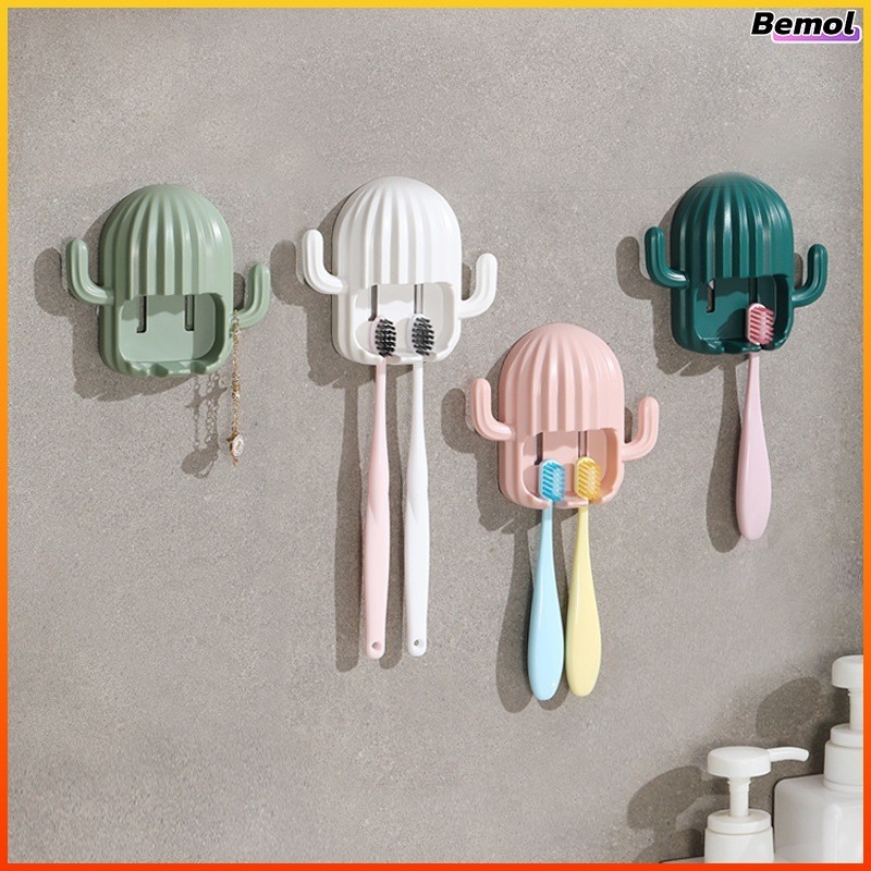 Bemol ที่วางแปรงสีฟันรูปกระบองเพชร แบบติดผนัง ไม่ต้องเจาะรู น่ารัก เหมาะสำหรับห้องน้ำ ใช้ใส่แปรงสีฟัน