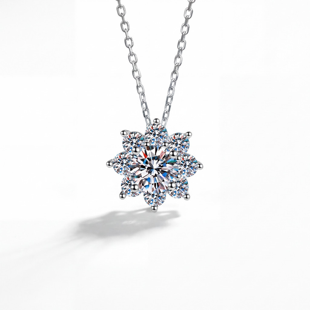 XinLi S925 สร้อยคอเงินดอกทานตะวัน Moissanite 1ct 2ct เครื่องประดับจี้หรูหรา