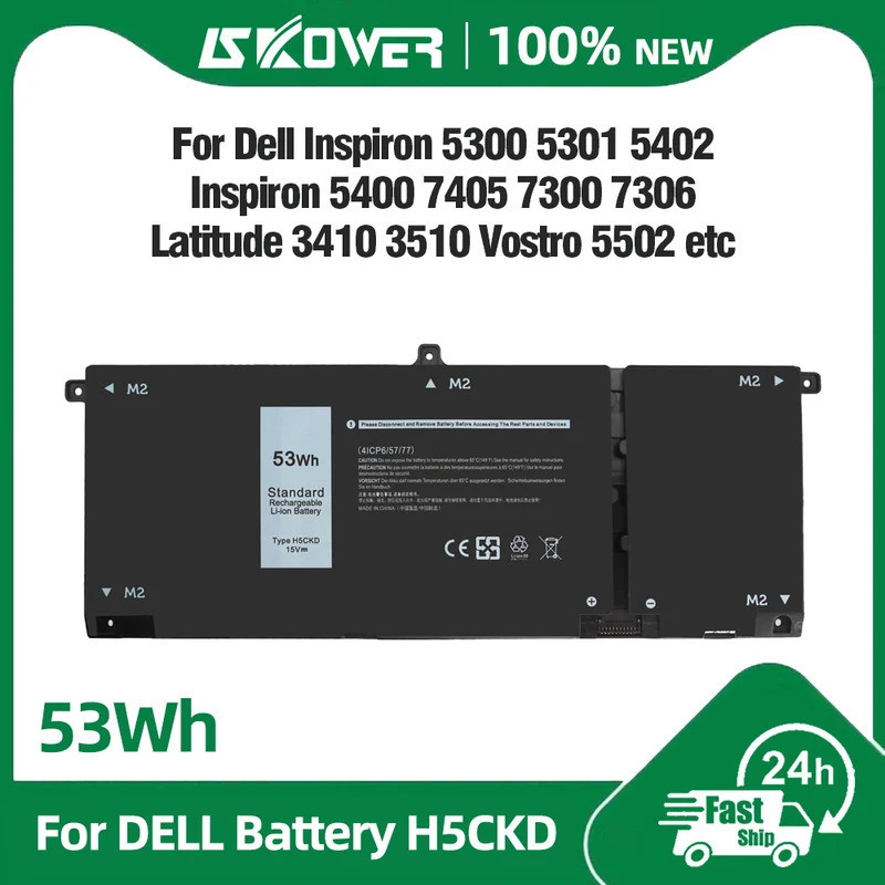 แบตเตอรี่รุ่น H5CKD JK6Y6 สำหรับ Dell Inspiron 5406 7405 7306 7506 2-in-1 5401 5402 5409 5502 5508 Latitude 3410 3510 Vo