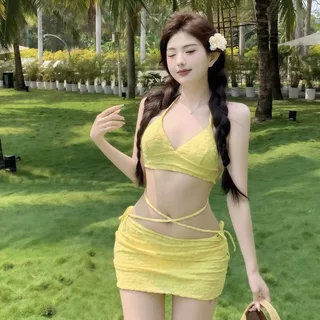 SEA MAID ชุดว่ายน้ำแฟชั่น บิกินี่กระโปรง เซตชายหาด 3ชิ้น🍒 มีไซส์ M-XL | น้ำหนัก 40-65 กก. พร้อมส่ง Y007