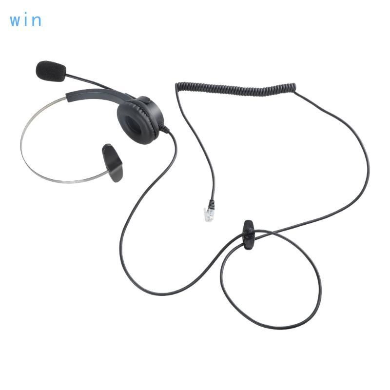 Win 4-Pin RJ11 Monaural Wired Operator Call Center ชุดหูฟังโทรศัพท์หูฟัง BK