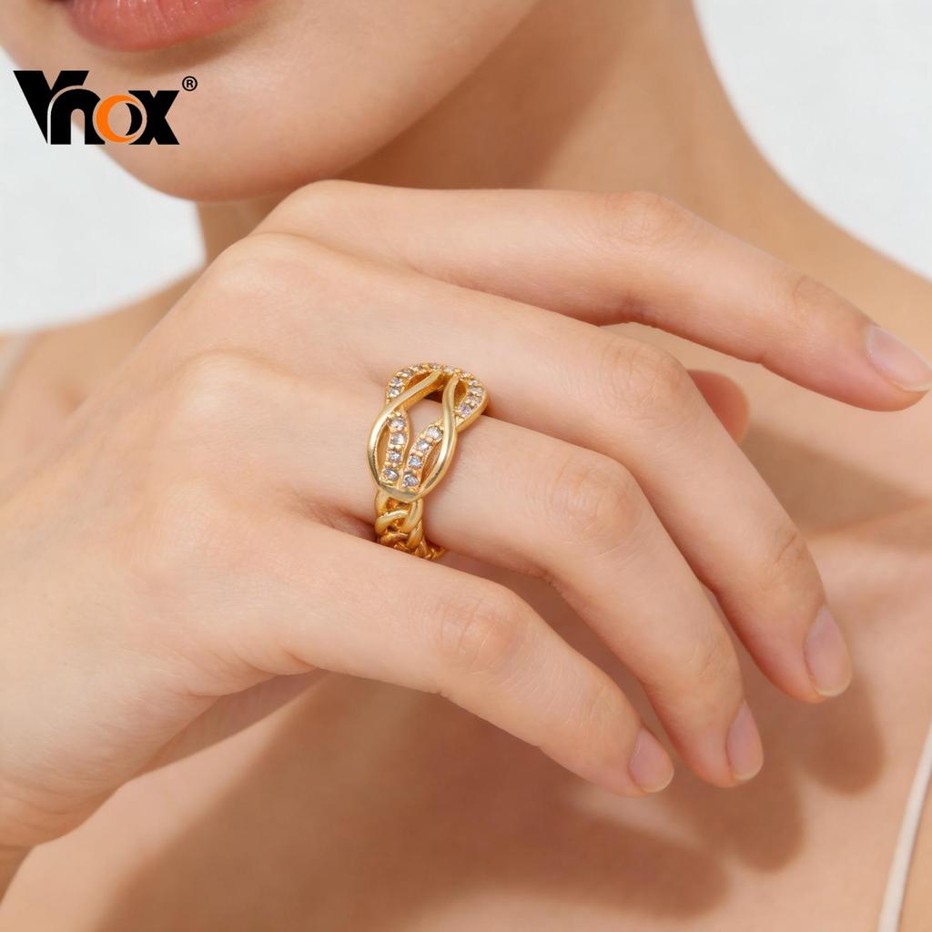 VNOX วีน็อกซ์ แหวนชุบทองคำ สีขาวดีไซน์เก๋สำหรับผู้หญิง