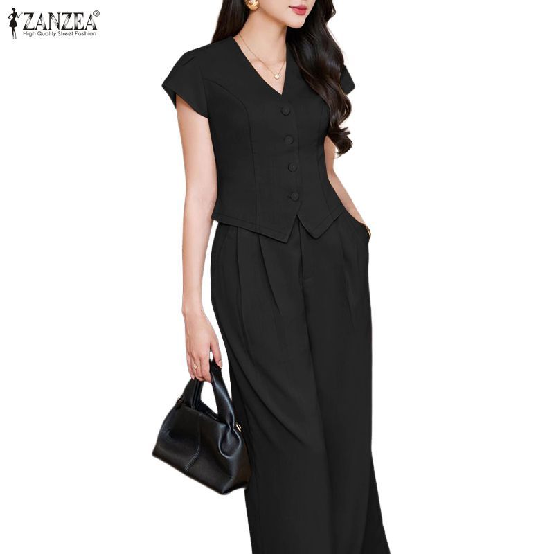 ZANZEA ชุดสำหรับผู้หญิง สไตล์เกาหลี คลาสสิก คอวีแขนสั้น เน้นเอว ทรงหลวม — صورة 6