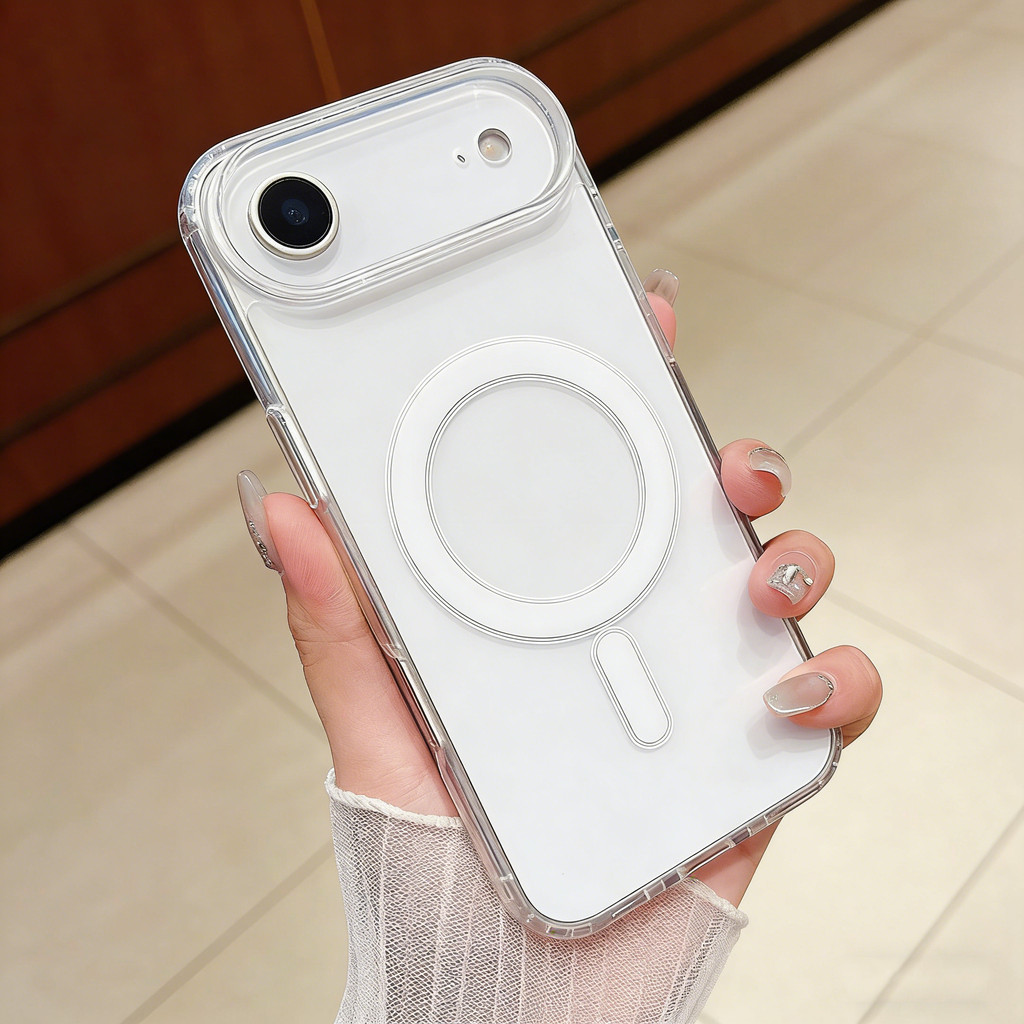 เคสไฮบริดโปร่งใสแม่เหล็กที่แข็งแกร่งสําหรับ iPhone 11 12 13 14 15 16 17 Pro Max Plus Air ซิลิโคนกันกระแทกปกแข็ง