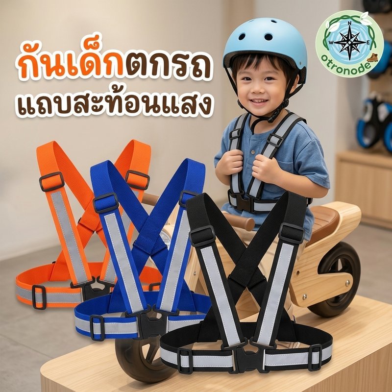 สายรัดนิรภัยเด็ก มอเตอร์ไซด์ แถบสะท้อนแสง ปรับขนาดได้ เหมาะเด็ก1-12ปี วัสดุฟองน้ำผ้า ทนต่อสึกหรอ