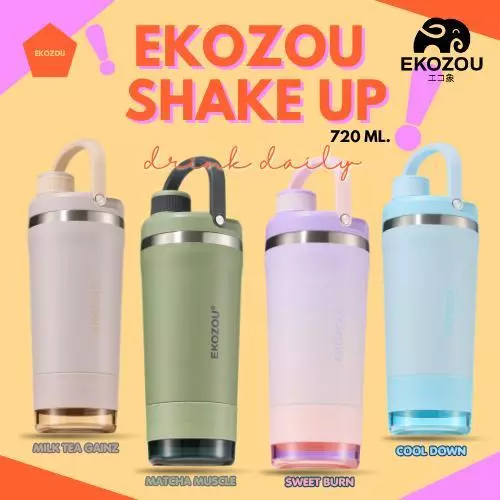 EKO SHAKE UP แก้วสแตนเลส 304 ขนาด 720 ML เก็บความเย็น เชคโปรตีนได้ มีช่องใส่ผงโปรตีน มีหูหิ้ว EKOZOU
