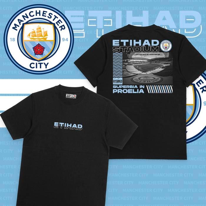 Kaos Manchester City - Etihad Stadium Combed เสื้อยืดแขนสั้นเสื้อยืดวินเทจคอกลม Unisex