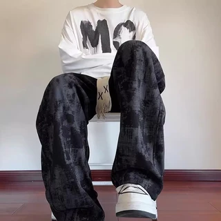 MEFEEE Mens Tie Dye Ink Wash Sweatpants หลวม Fit กีฬา Joggers Streetwear กางเกงลําลอง High Street แฟชั่น
