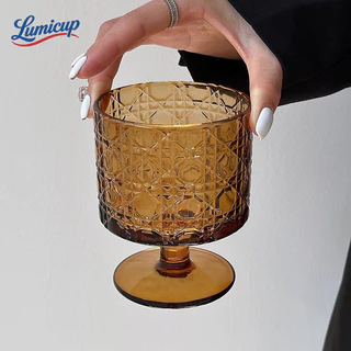 แก้วไวน์เตี้ยสีอำพัน 280ml สไตล์วินเทจ แก้วกาแฟ แก้วน้ำดีไซน์หรู ถ่ายรูปสวย ใช้ในคาเฟ่/บ้าน