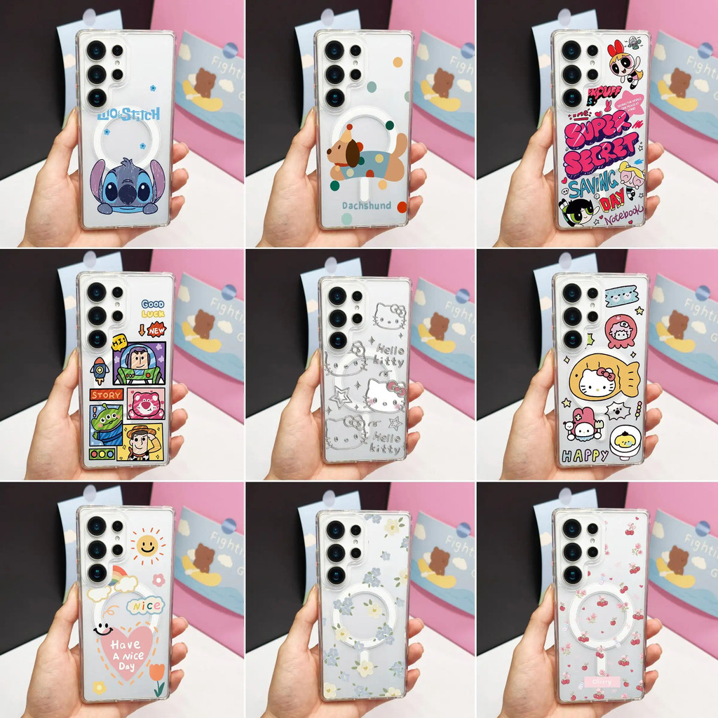 เคสแม่เหล็กใสลายการ์ตูน Rocket นักบินอวกาศ รองรับ Samsung S25/S24/S23/S26/S25 FE/S24 FE/S25 Plus/S26 Ultra/S25 Ultra/S24 Ultra/S23 Ultra/S22 Ultra
