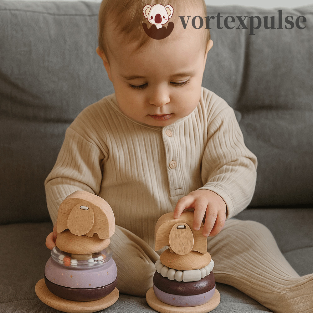 VORTEXPULSE บล็อกสัตว์ของเล่นเพื่อการศึกษา,Montessori Senses Grasp Baby Pole Stackของเล่น,ไม้ Nestin